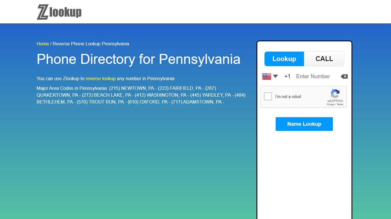 Reverse Phone Lookup Pennsylvania | ZLOOKUP