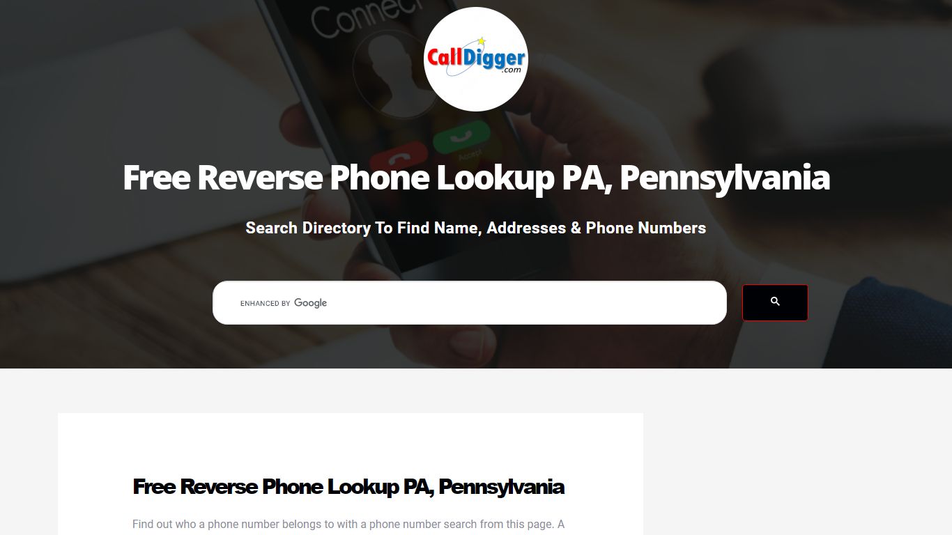 Free Reverse Phone Lookup PA, Pennsylvania - calldigger.com